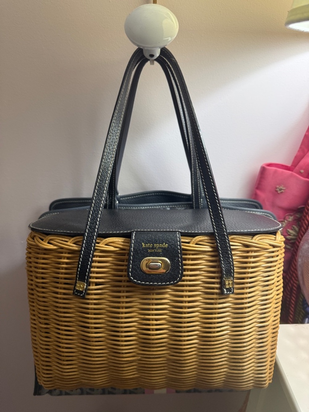 kate spade Black & Tan Purse Tote with Gold Turn-Lock
